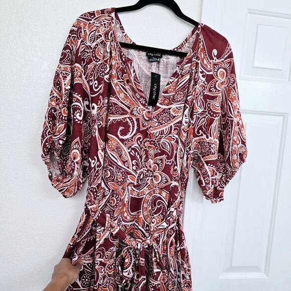 NWT City Chic Plus Size 18 Paisley Charm Maxi Dress Marsala Red Puff Sleeve Boho - Picture 6 of 12